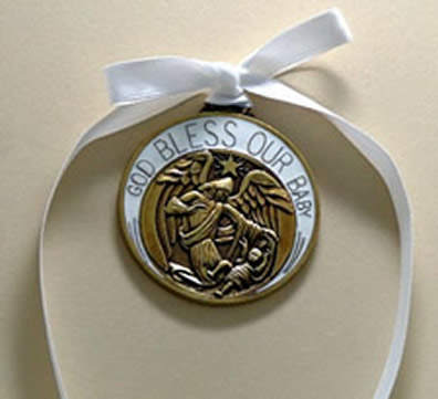 white enamel & bronze engravable personalized Crib Medal baptism gift